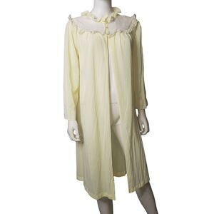 Vintage 60's MISTEE Yellow White Lace Housedress Nightgown Womens Size Large